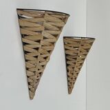 Pair of vintage raffia wall lights, France, 1980.