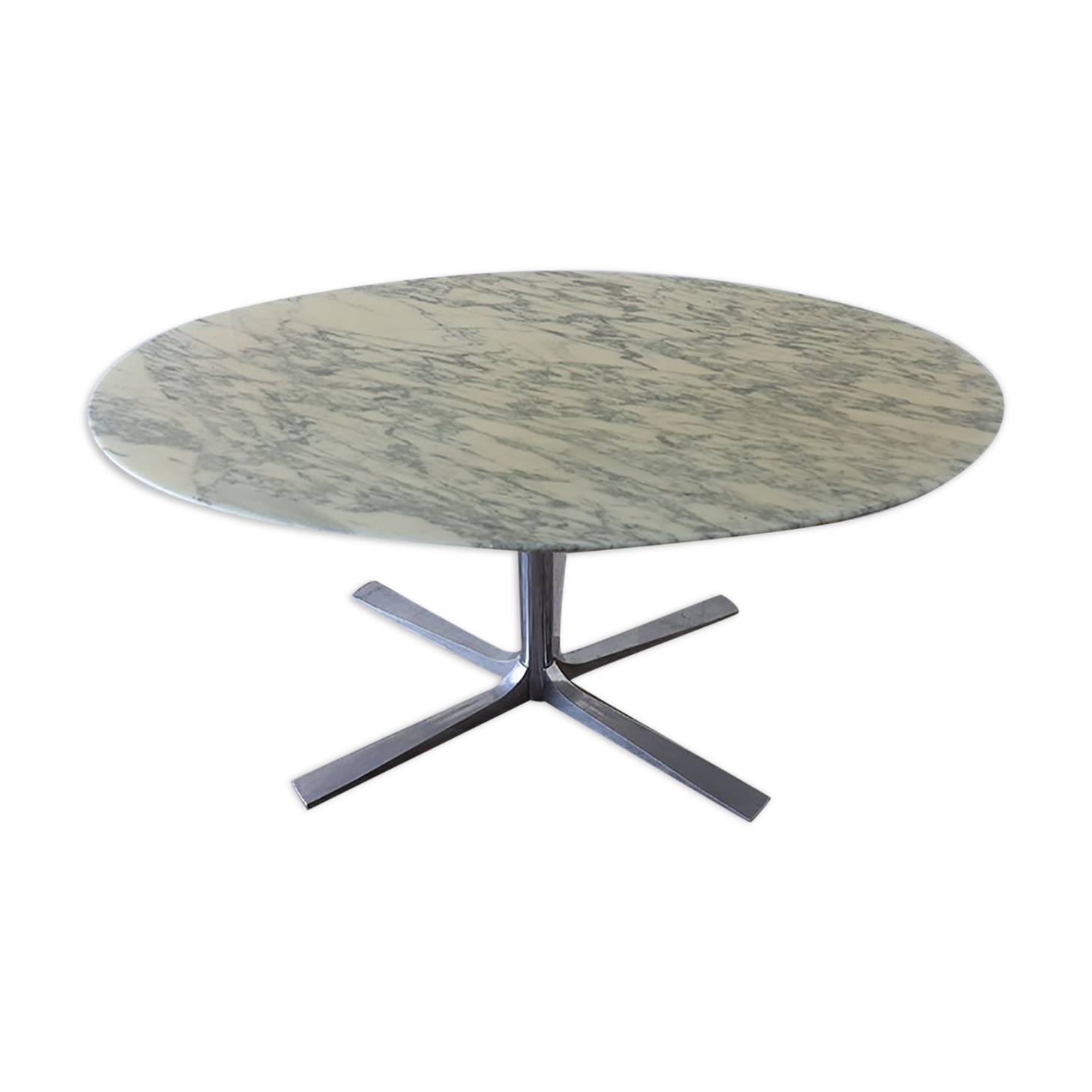 Roche Bobois oval table in marble and aluminum 1970