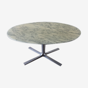 Roche Bobois oval table in marble and aluminum 1970