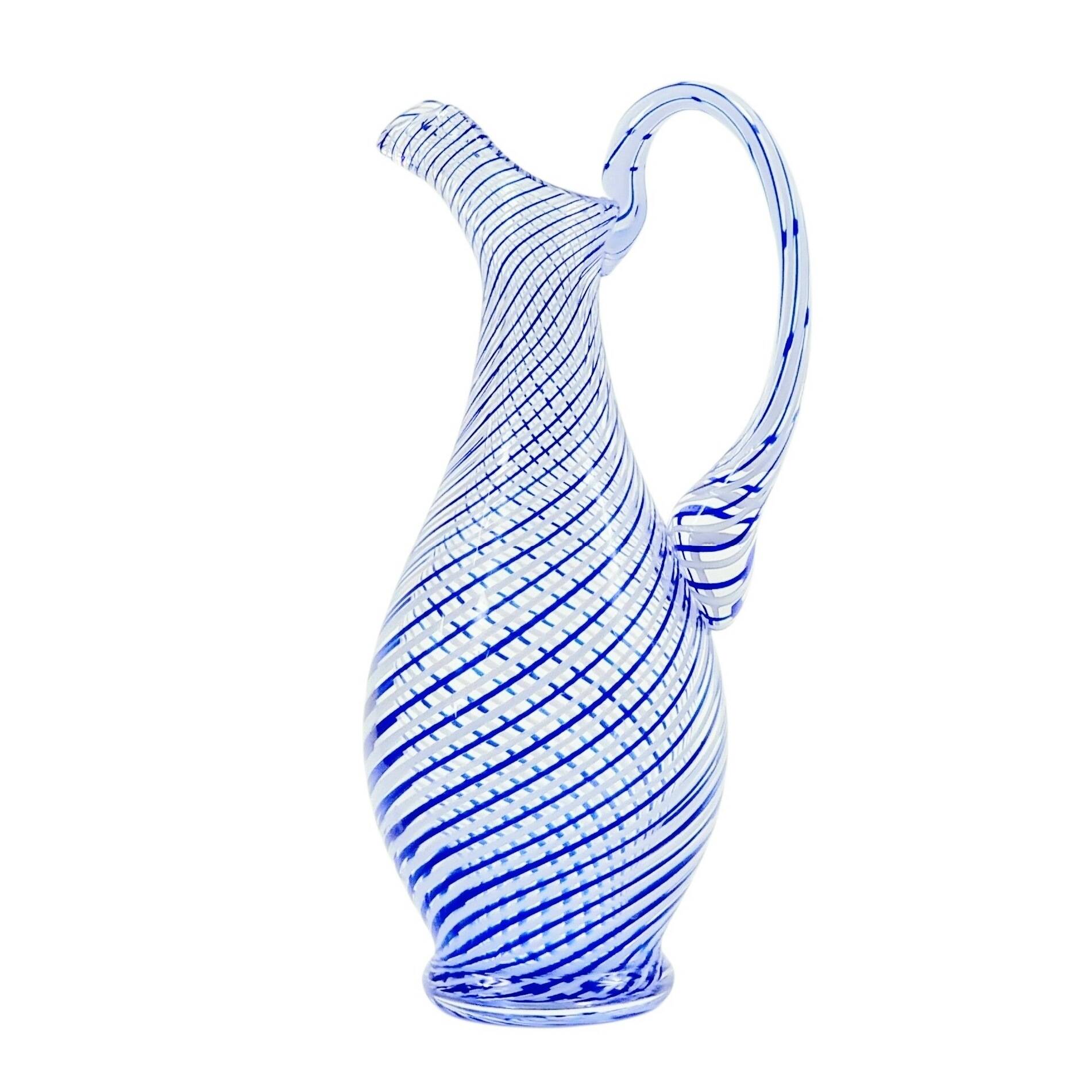 Mid-Century Murano Art Glass Mezza Filigrana Pitcher, Italy, 1960s/1970s