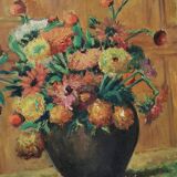 Tableau ancien huile sur toile bouquet de fleurs
