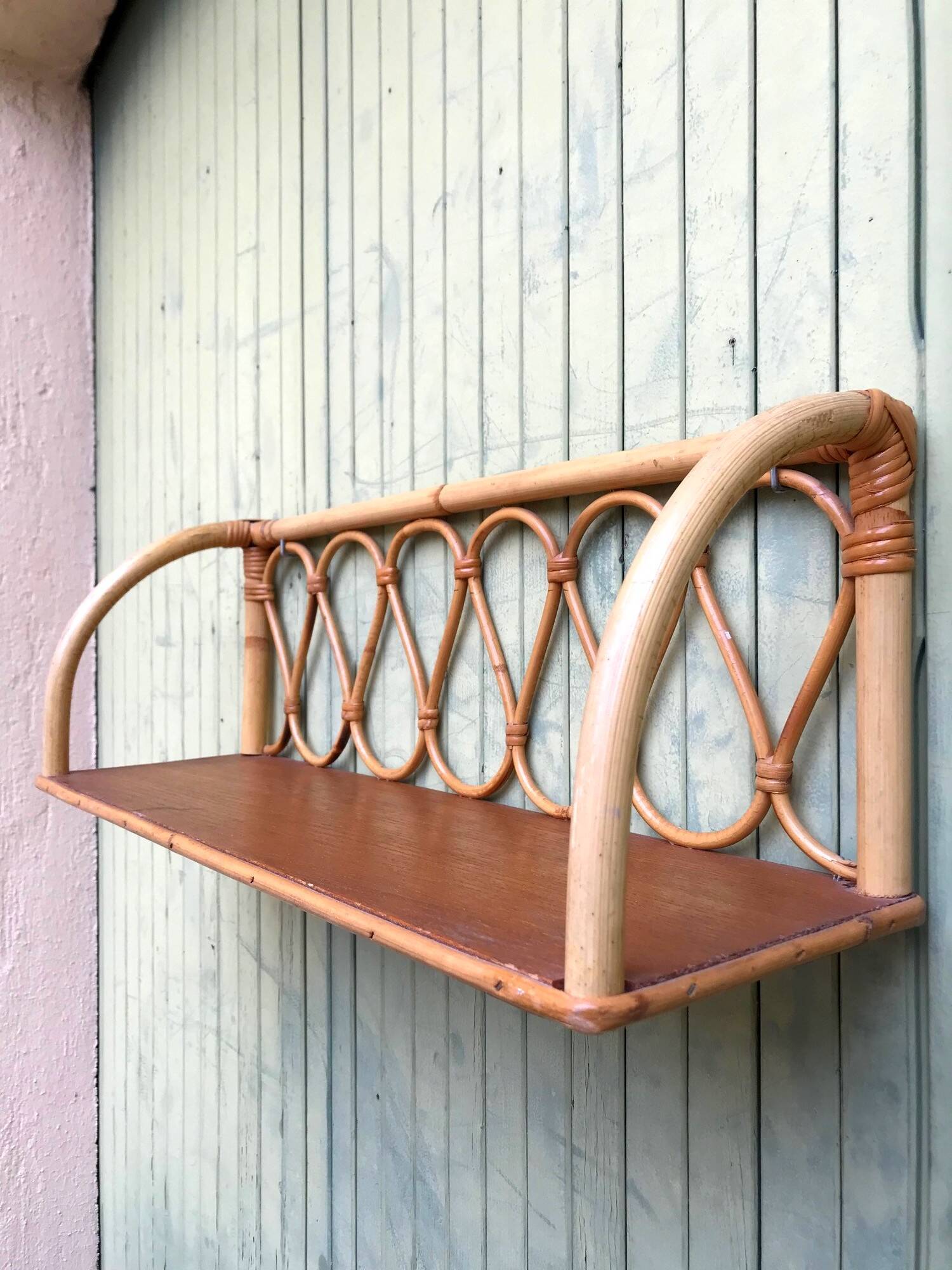 Vintage rattan shelf from the 60s