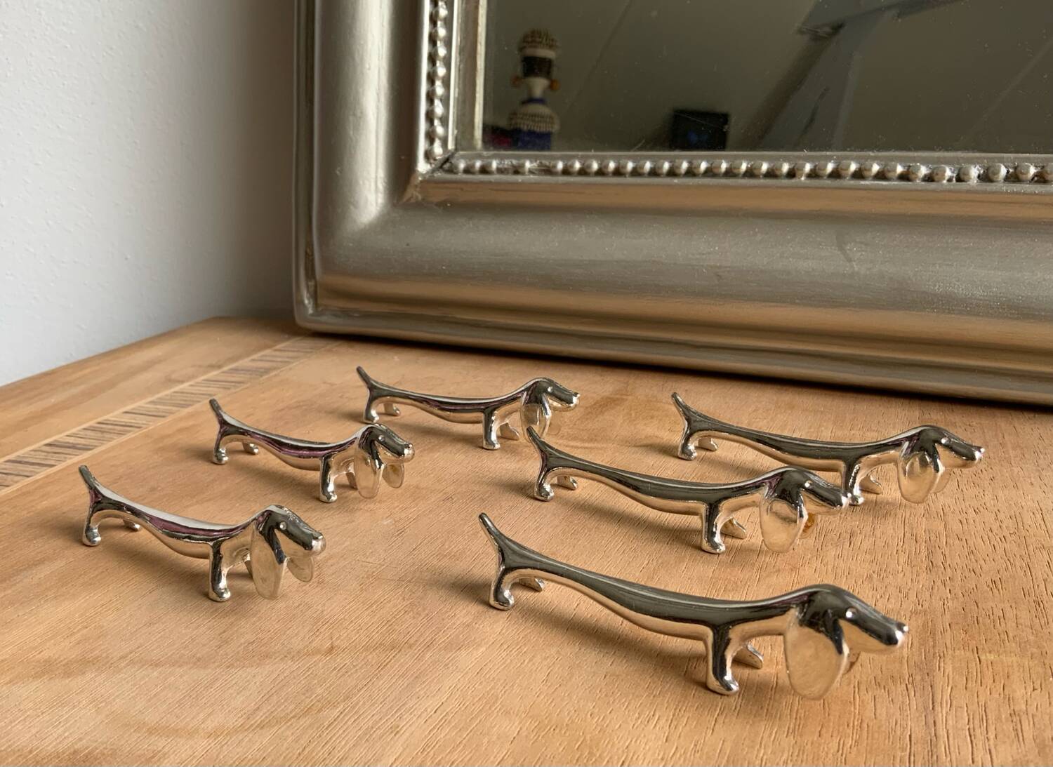 Vintage silver-plated metal knife rest - Set of 6 dachshunds •® •- Elegant