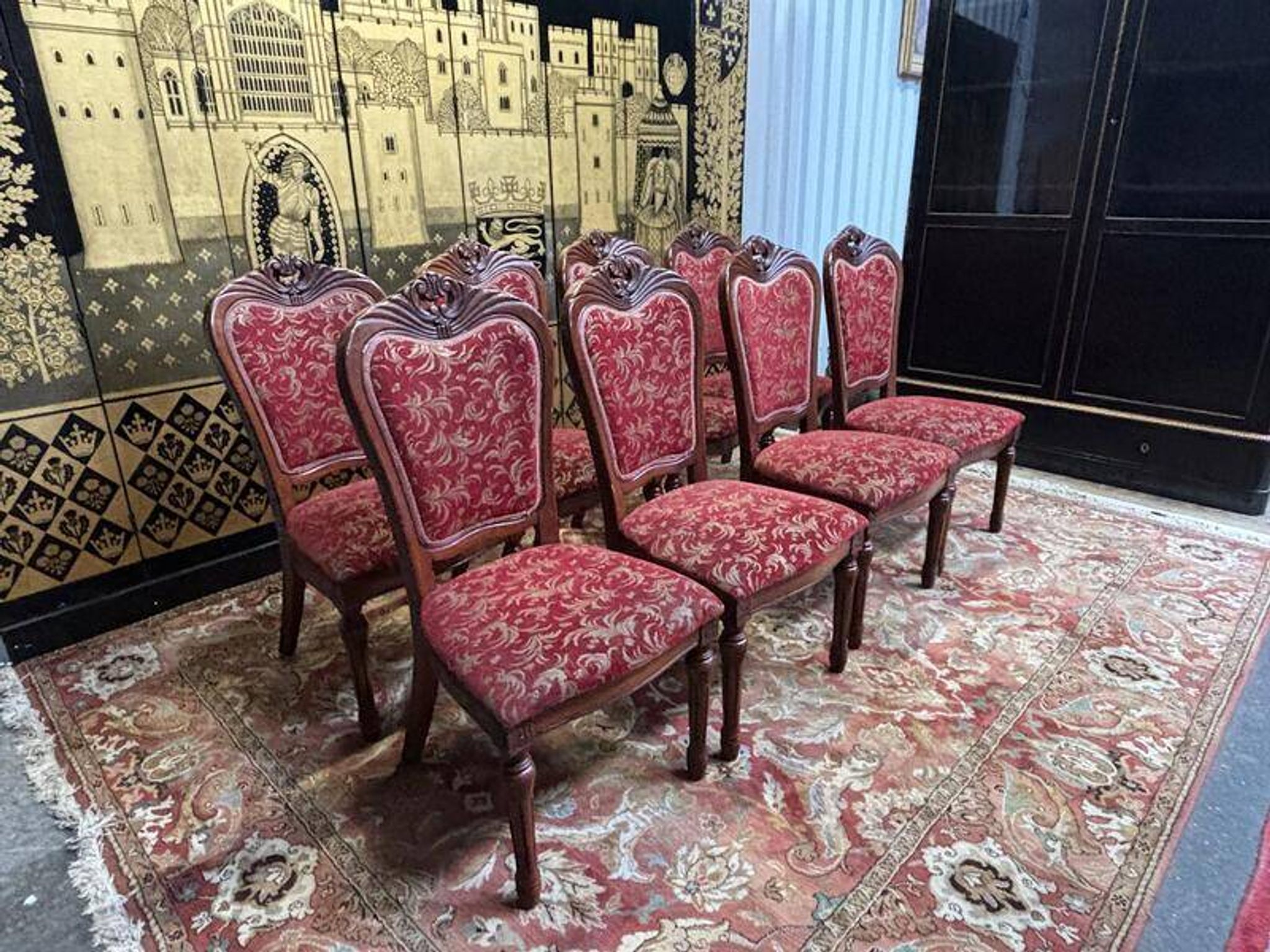 2x8 wooden and fabric chairs