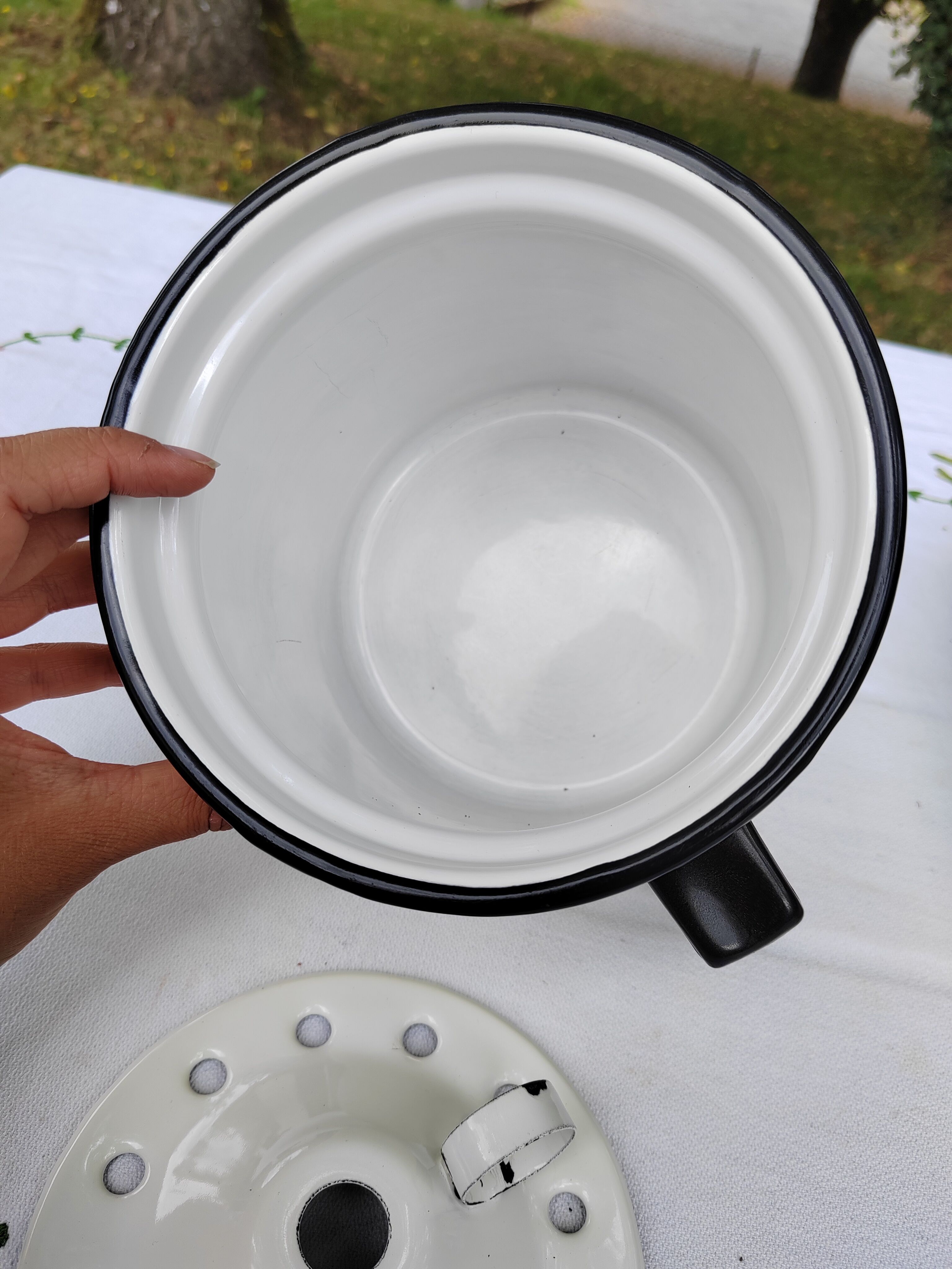 Yellow enamelled milk kettle