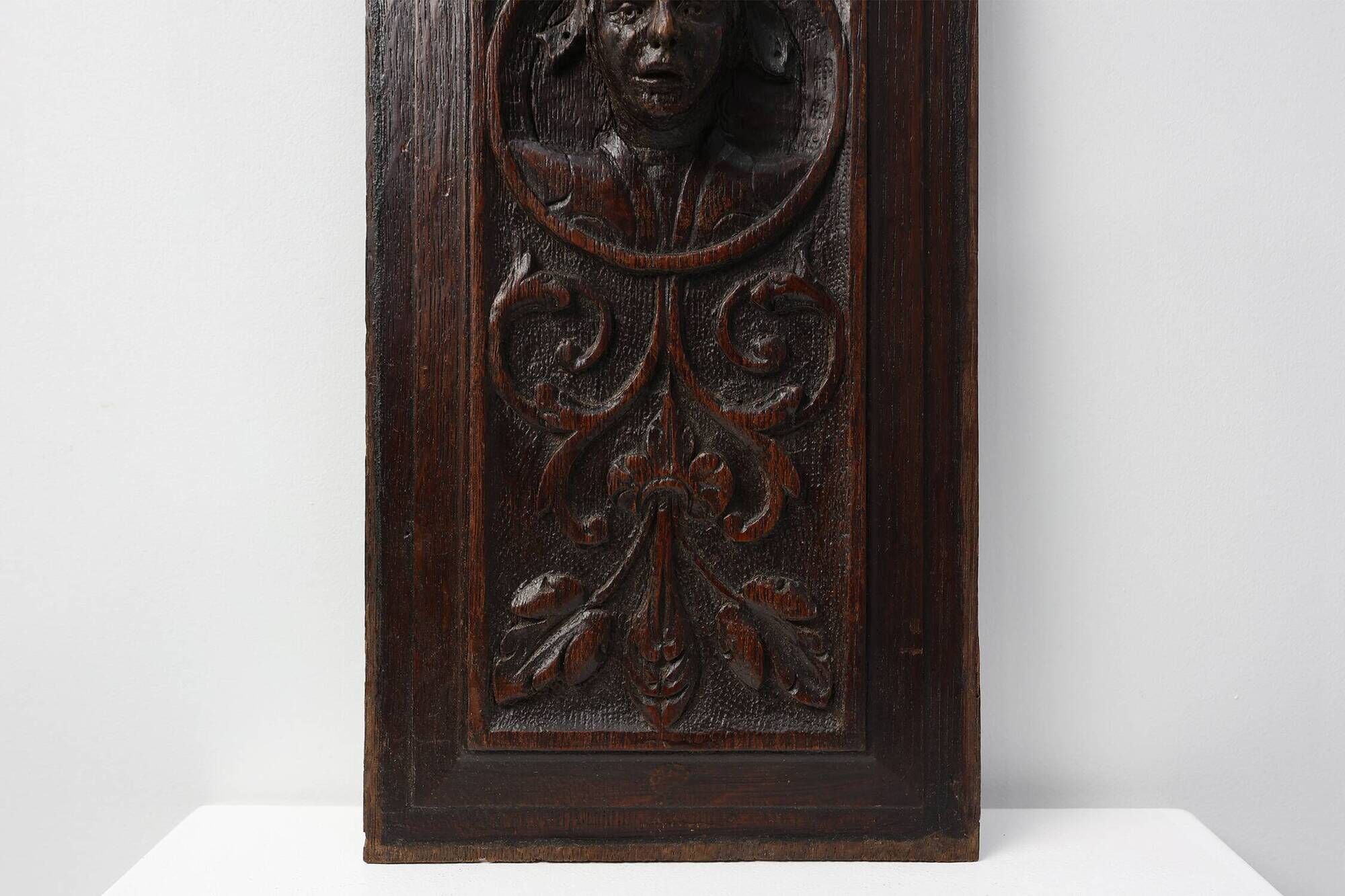 Flemish Renaissance Carved Oak Panel with Female Portrait Medallion
