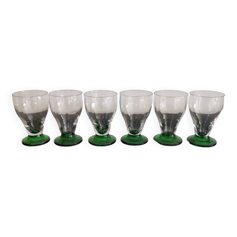 6 verres à pieds coloré vert, années 1930