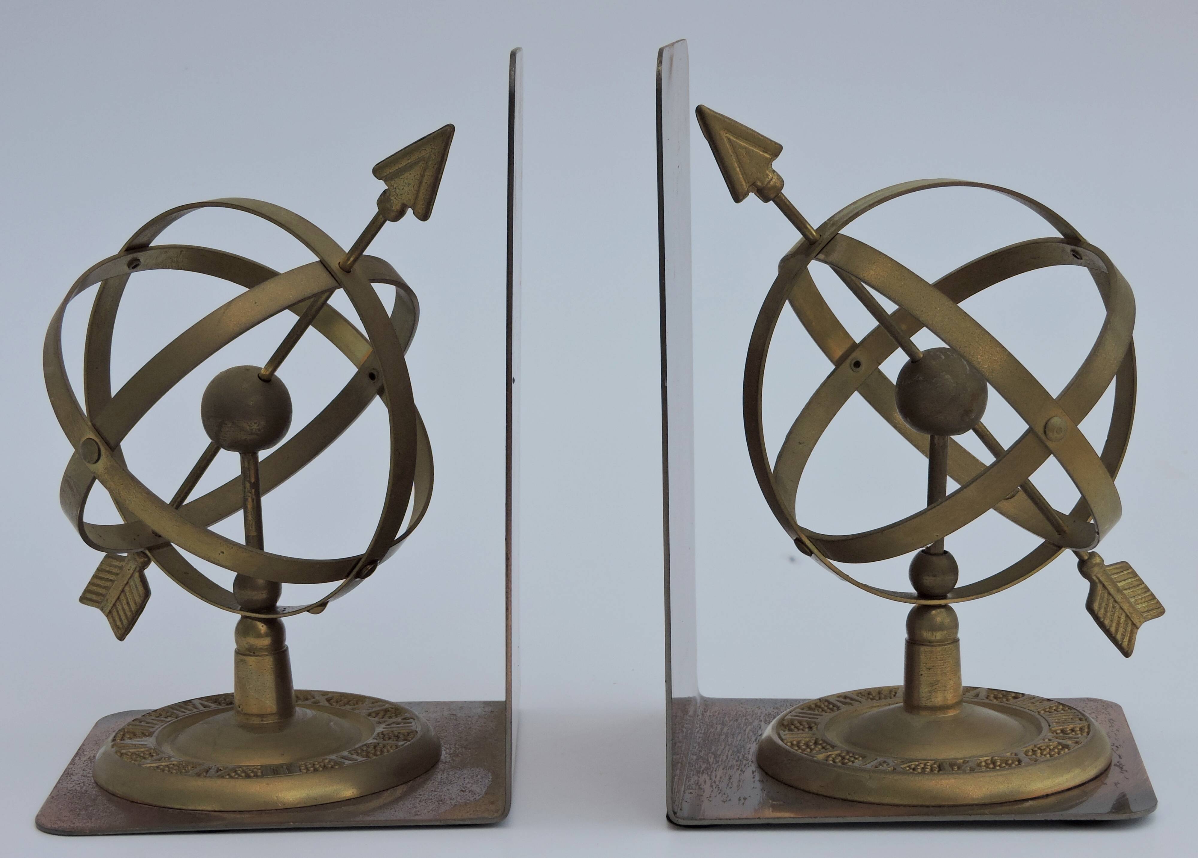 Pair of greenhouse book Astrolabe Sphere Armillary brass 1970