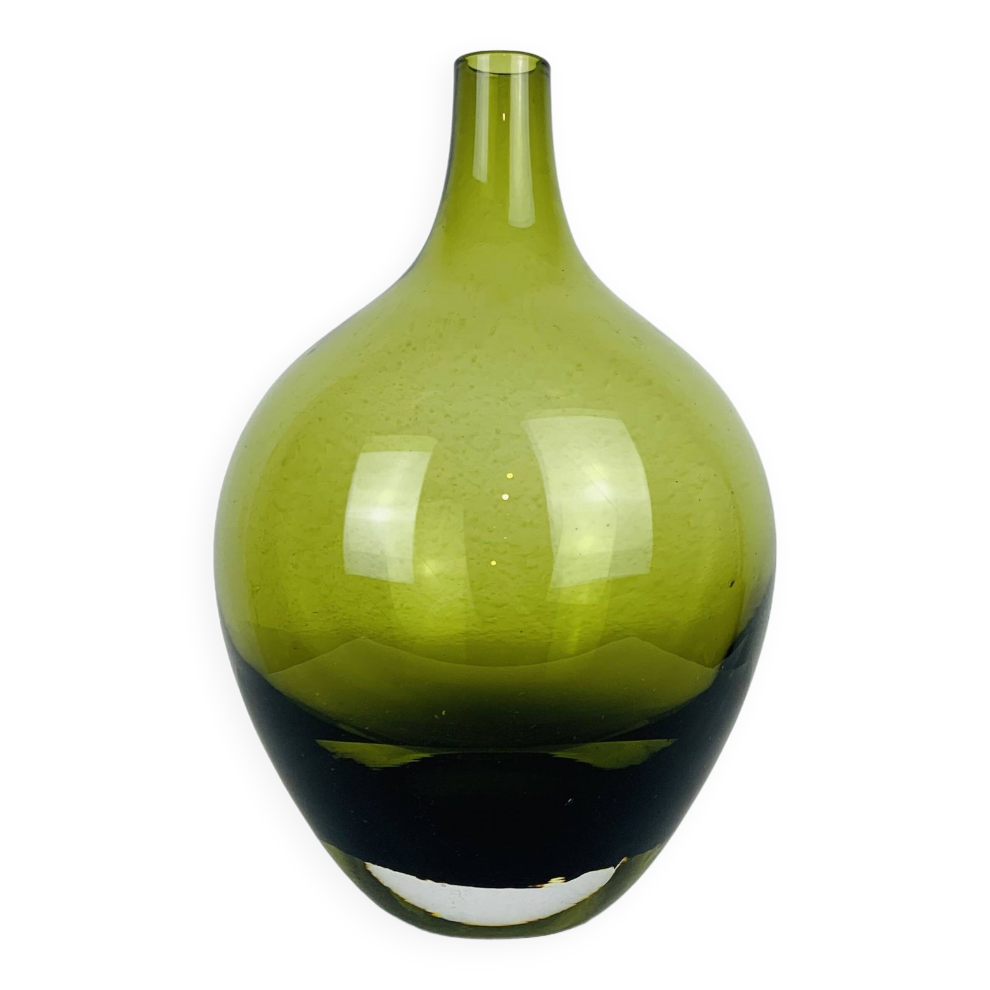 Scandinavian green blown glass vase, vintage