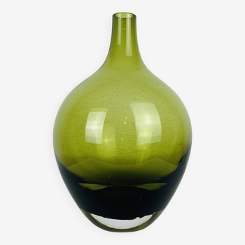 Scandinavian green blown glass vase, vintage