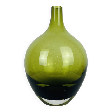 Scandinavian green blown glass vase, vintage