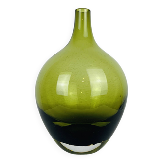 Scandinavian green blown glass vase, vintage