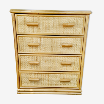 Vintage bamboo rattan chest of drawers
