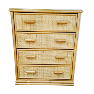 Vintage bamboo rattan chest of drawers