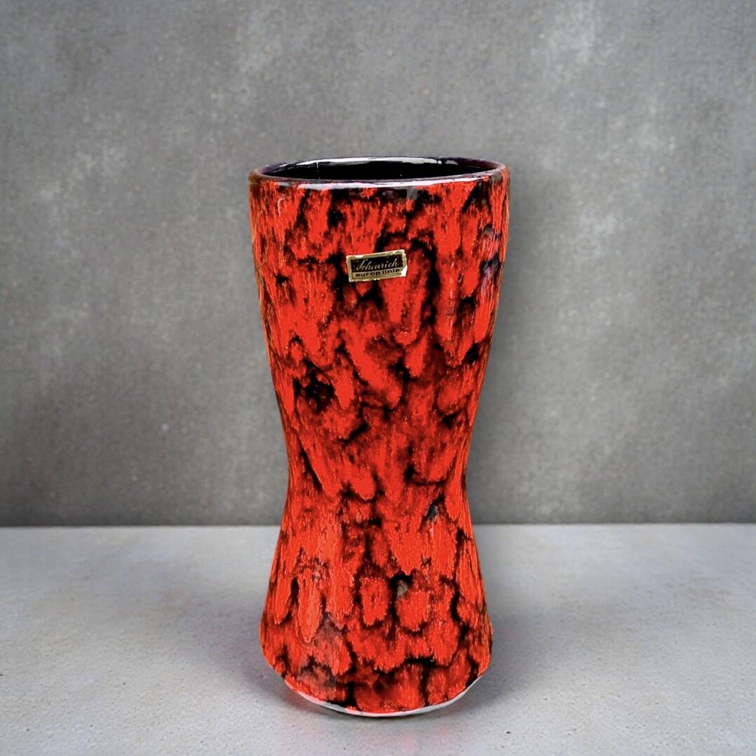 West German Scheurich vase 244/22 “Europ Linie” – red lava ceramic