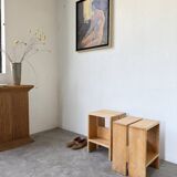 Pair of pine stools or bedside tables, mountain furniture, 1950s