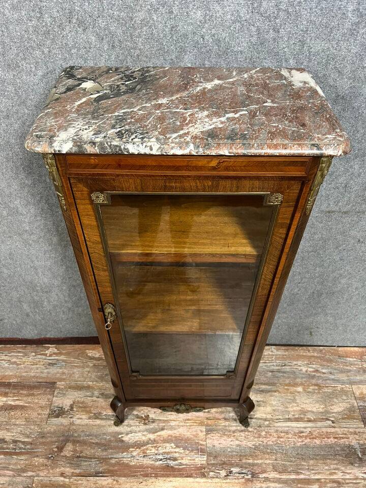 Louis XV style showcase stamped in marquetry and gilded bronzes circa 1850