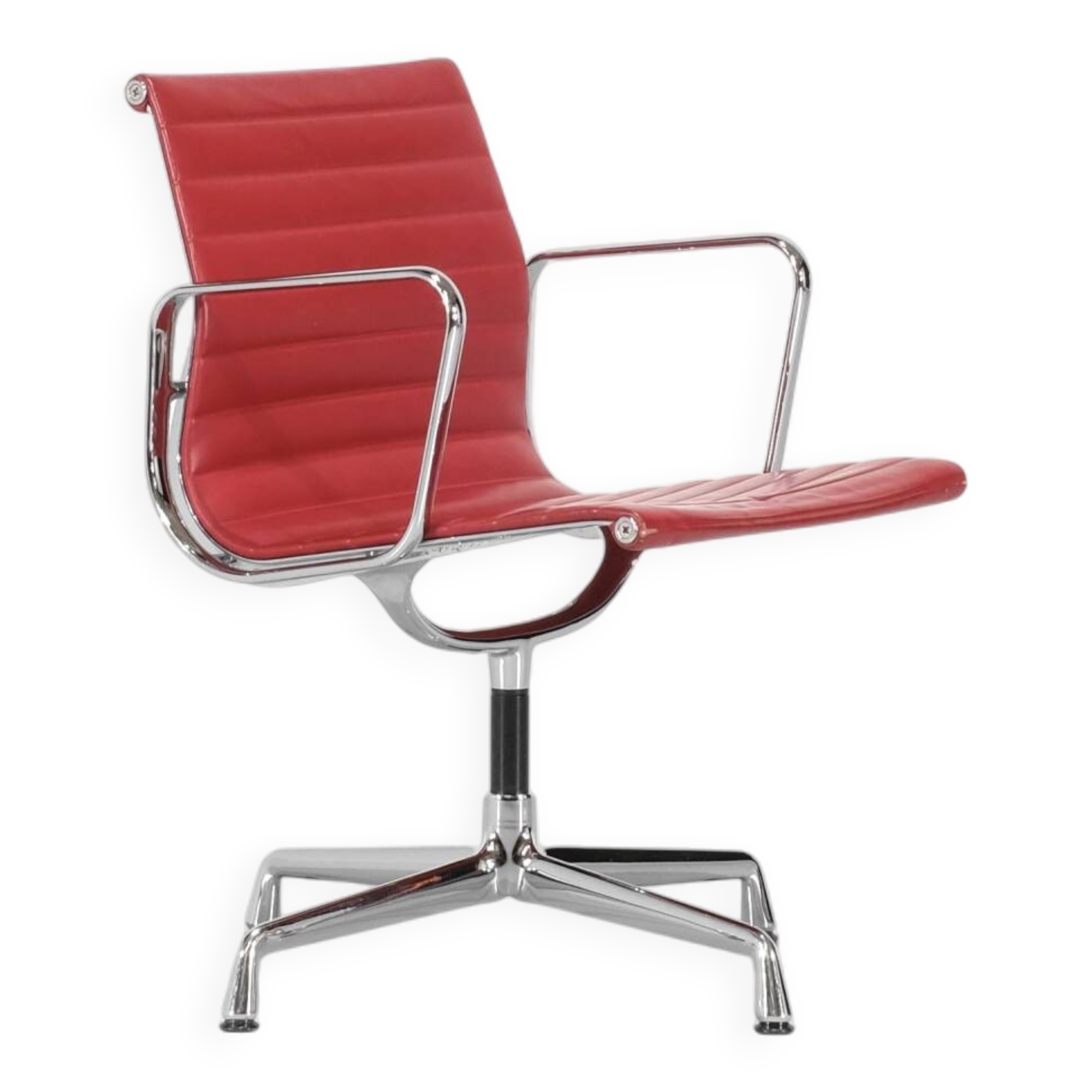 "EA 108" armchair in red leather, designed by Charles and Ray Eames for Vitra,