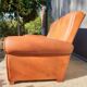 Sofa club leather 3 places buttoned back finish studded and velvet