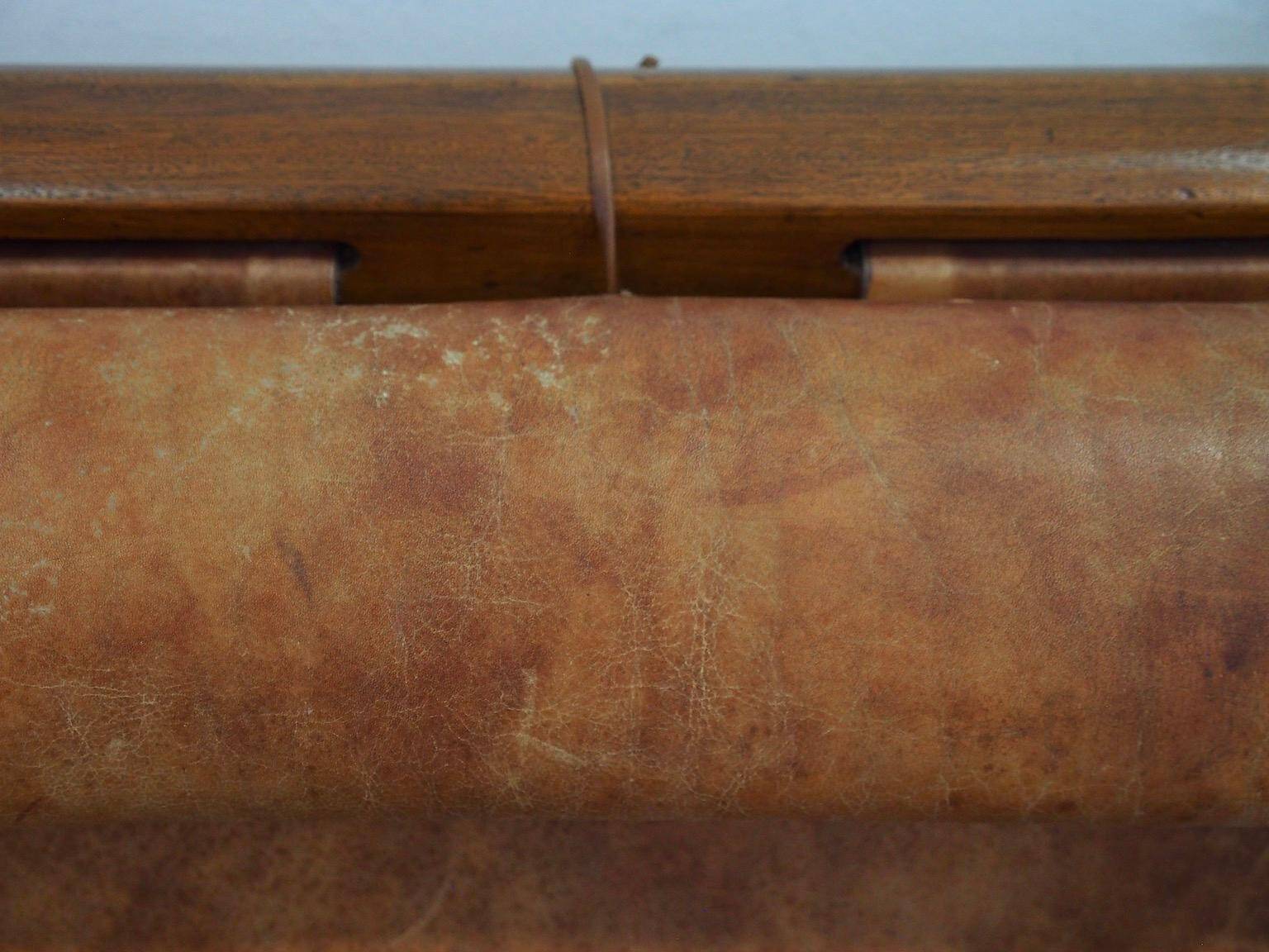 20th-century leather and Brazilian hardwood sofa, Brown