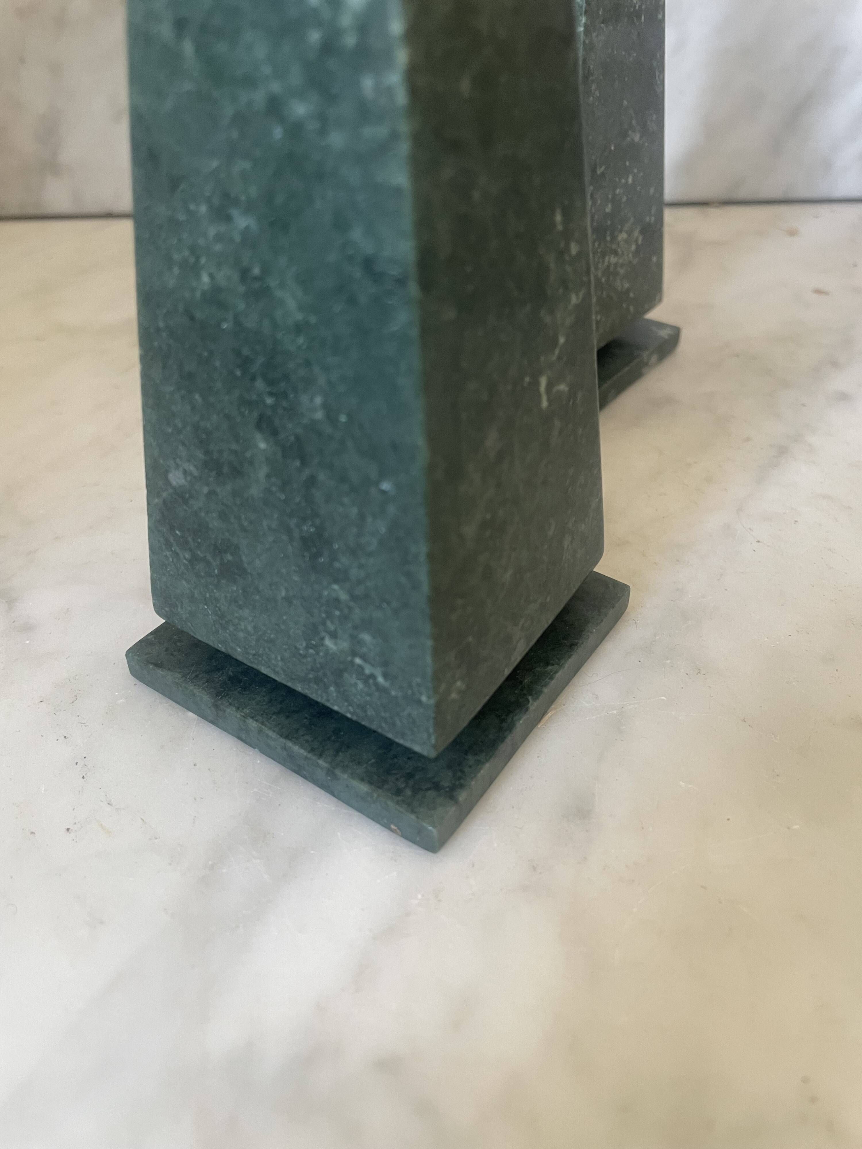 Pair of green marble obelisk bookends
