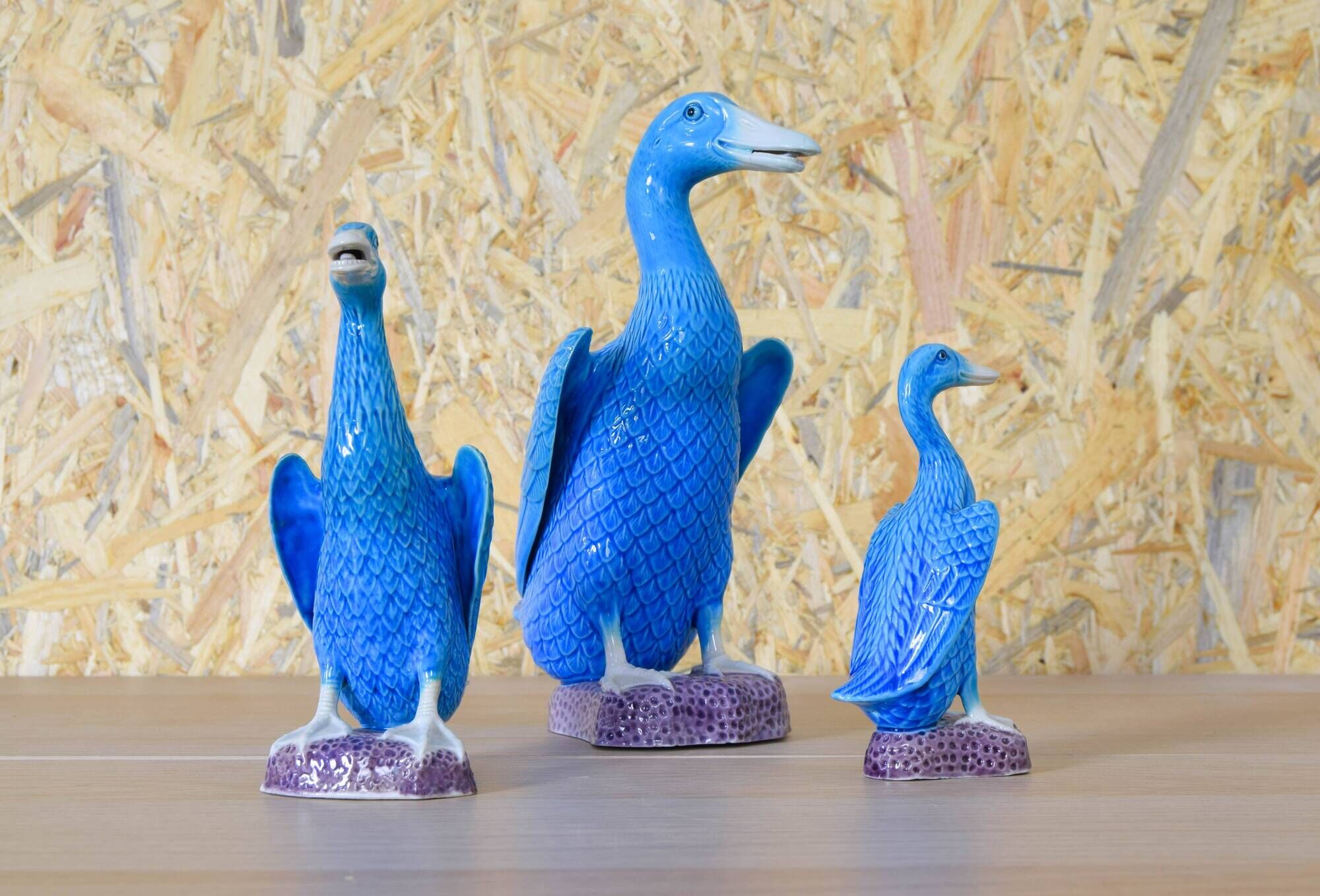 Set of three mid-century turquoise ducks, Chinese porcelain, 1950s