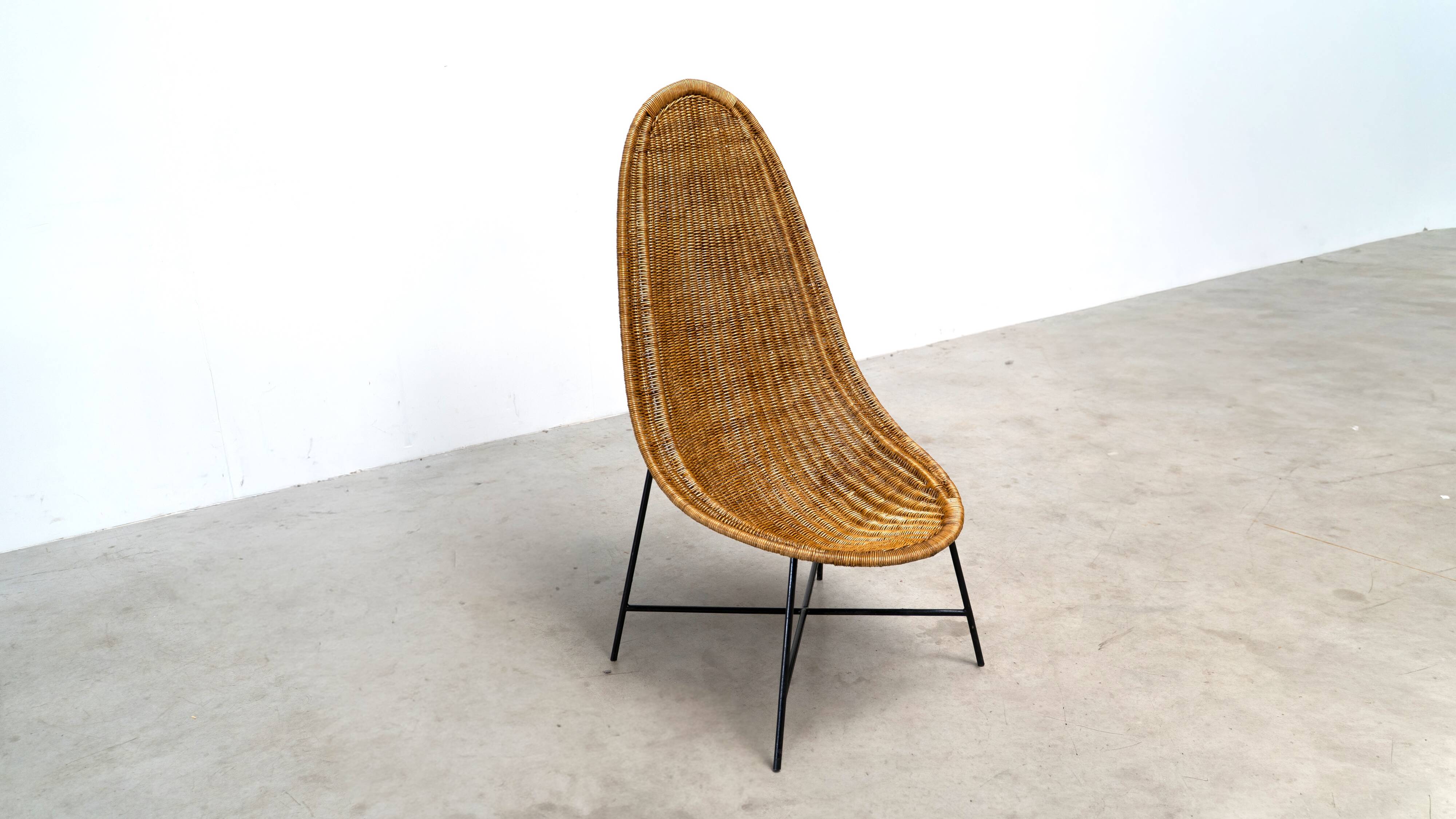 Chaise longue en rotin sculptural italienne