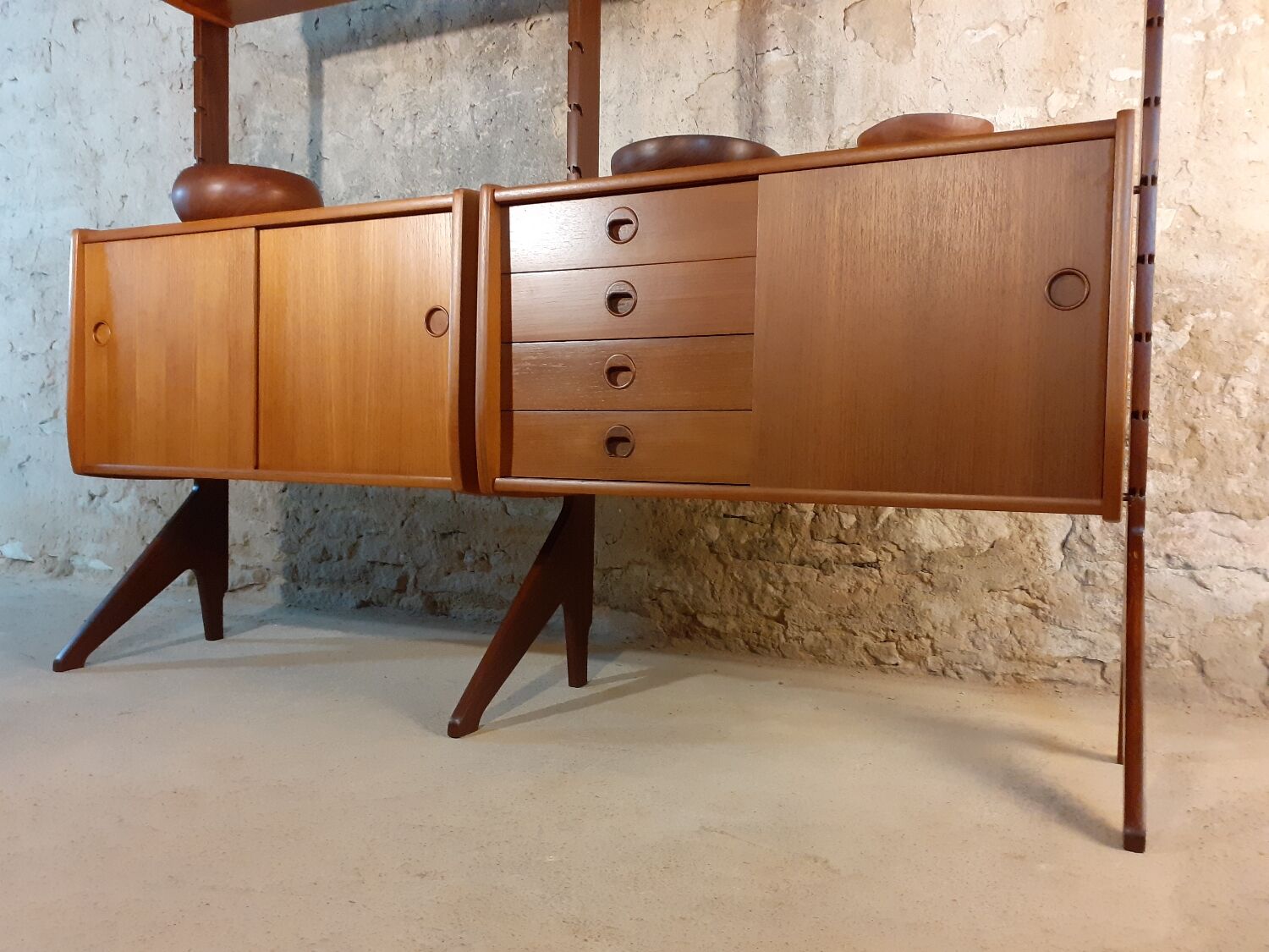 Self-supporting teak shelves ergo, vintage scandinavian 1960s