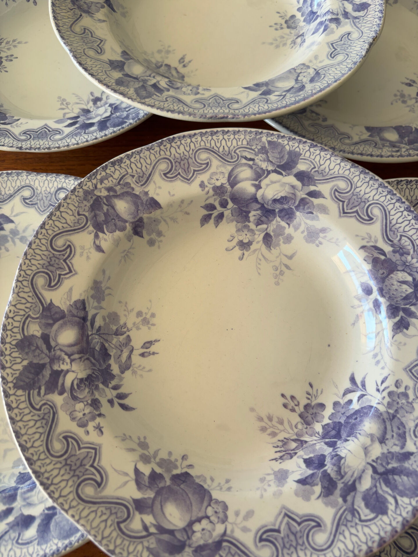 Lot de 6 assiettes creuse Creil & Montereau Bouquets • Faïence ancienn