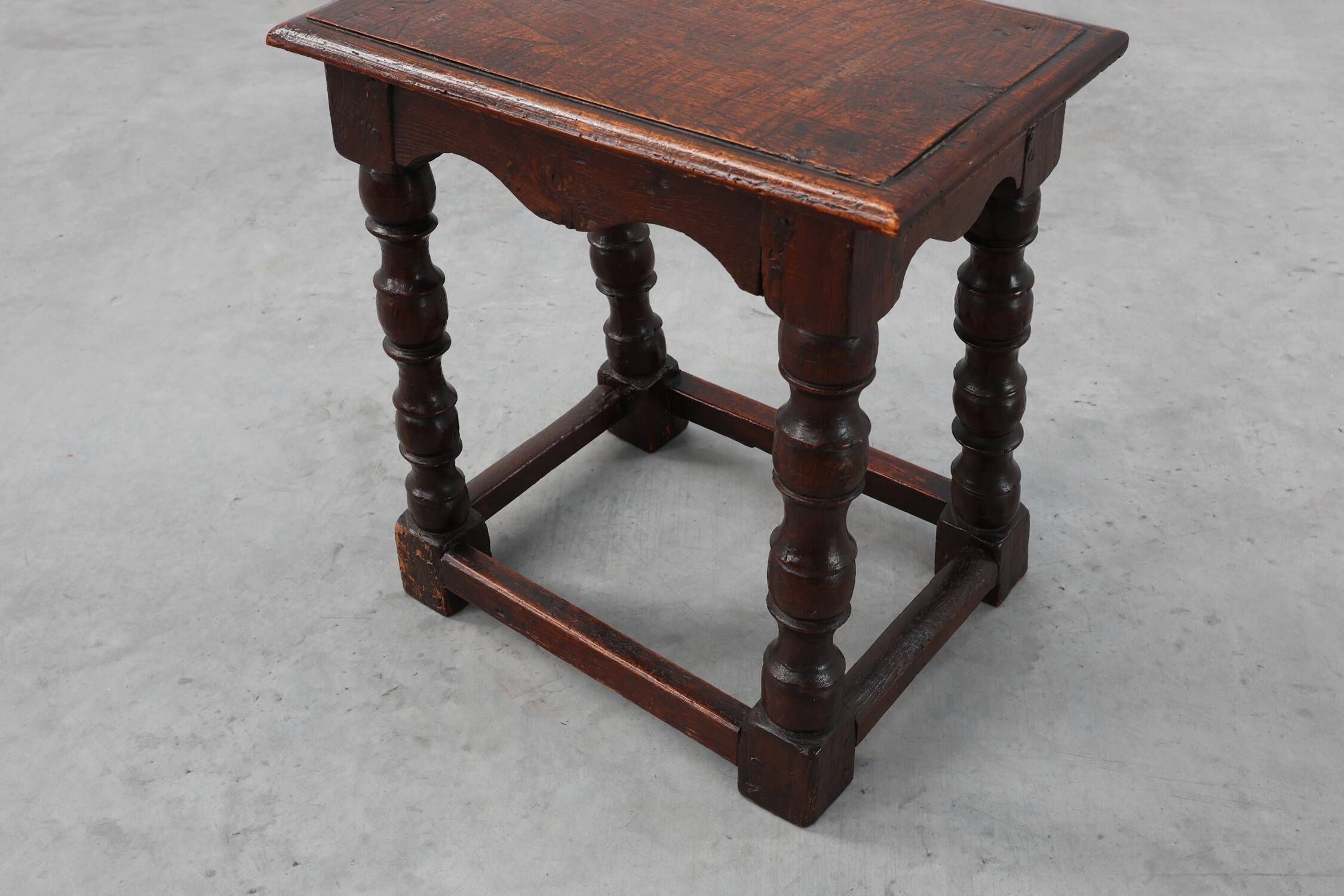 19th Century oak rectangular joint stool or table with turned legs, France
