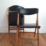 Set of 2 folding chairs in wood and skai