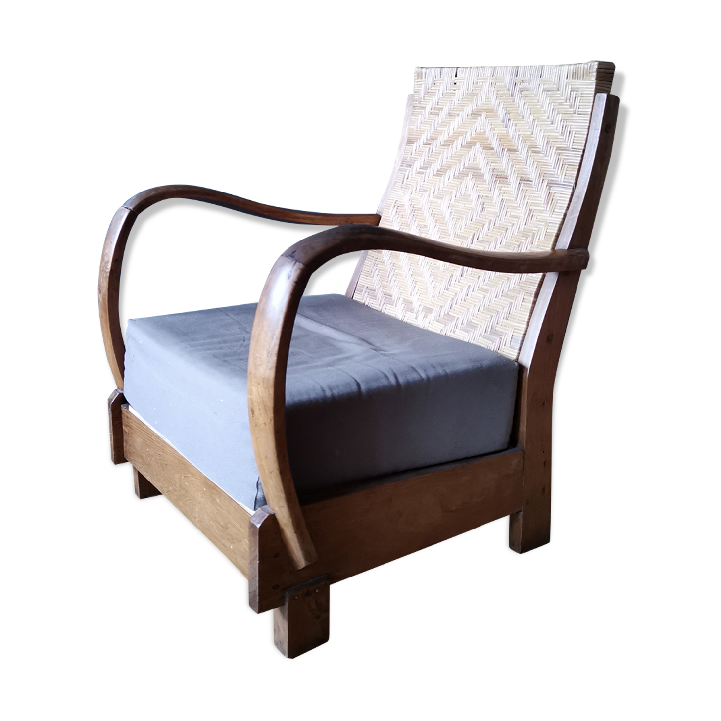 Fauteuil en teck et rotin style colonial