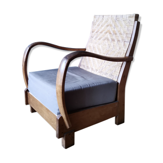 Teak armchair and colonial style rattan