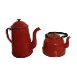 Ensemble bouilloire et cafetière émaillées vintage