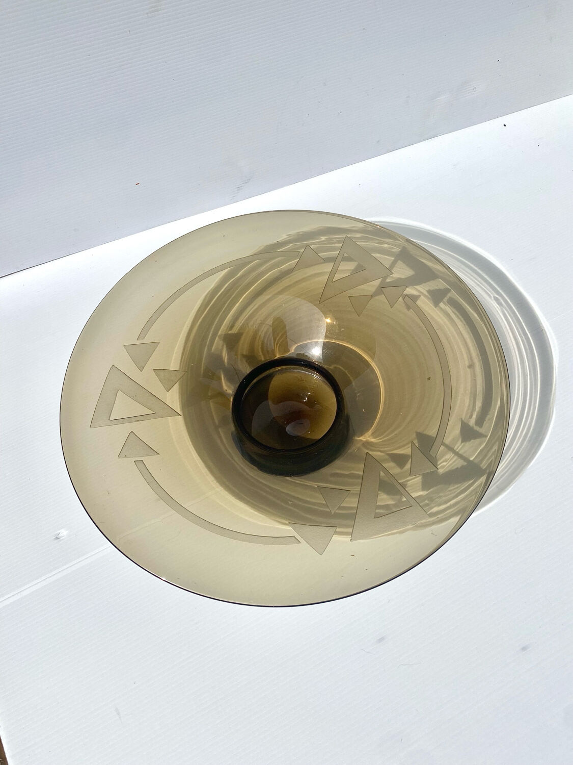 Large Art Deco smoked glass bowl