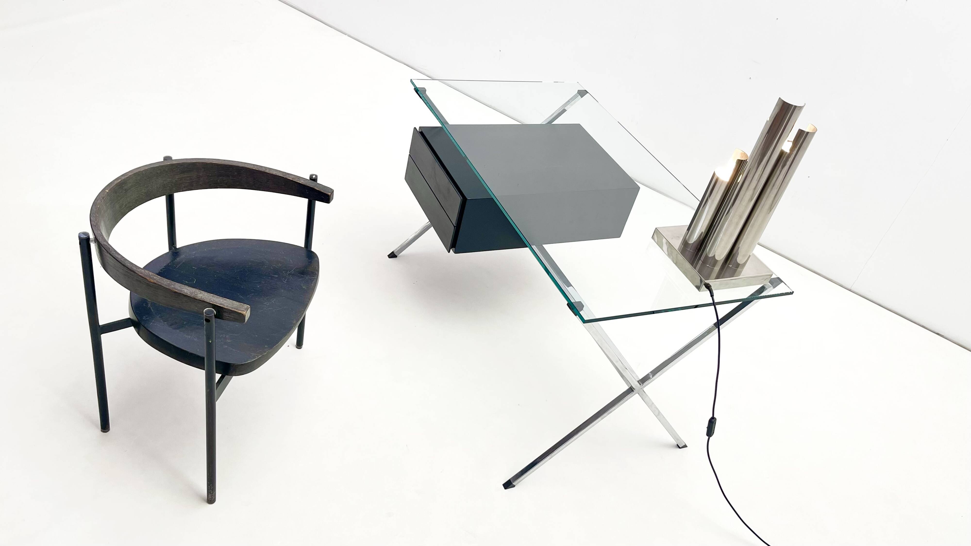 Franco Albini for Knoll - Chrome glass and black wood Desk