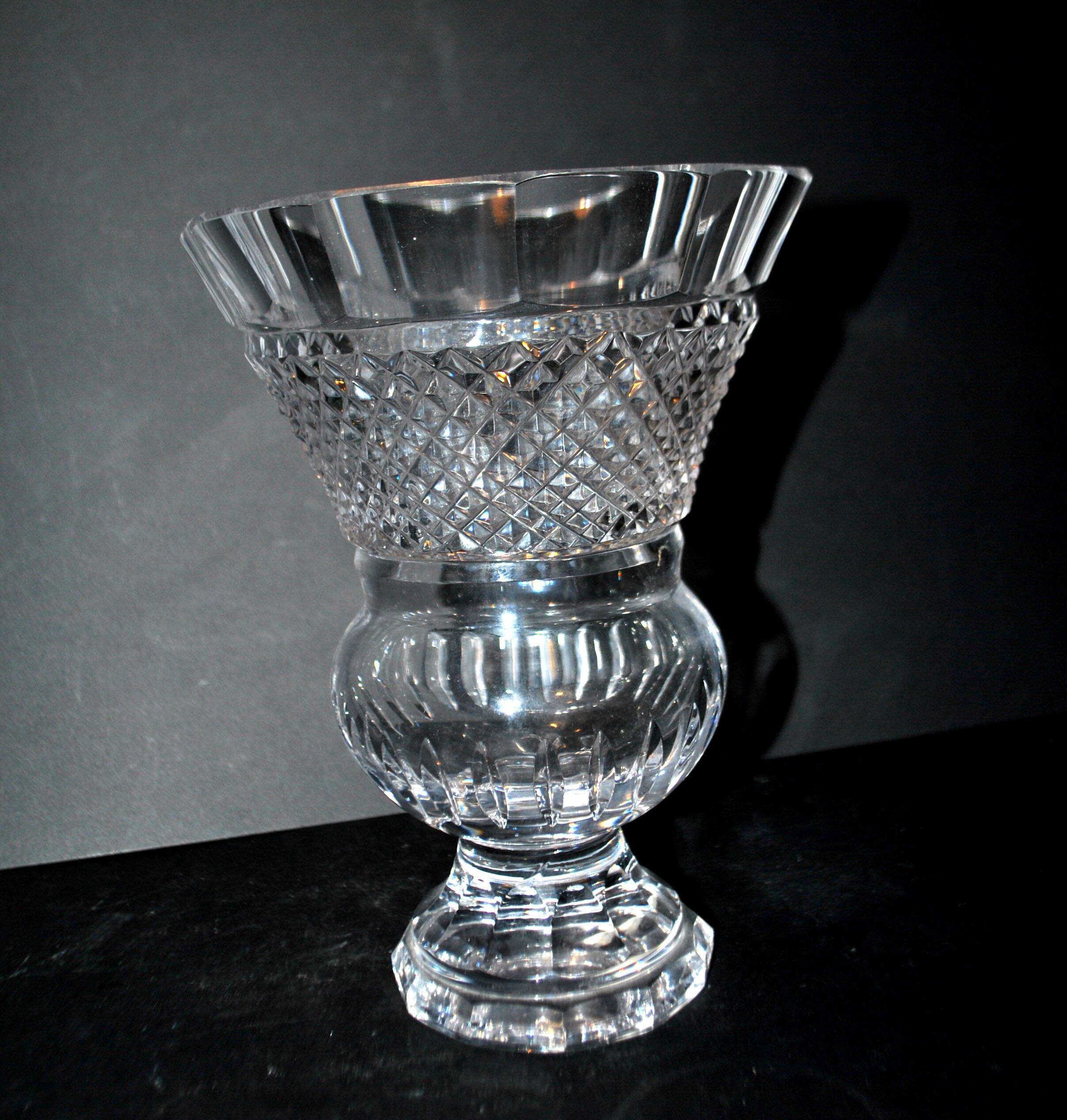 Bohemian cut crystal Medici vase signed TW & Co