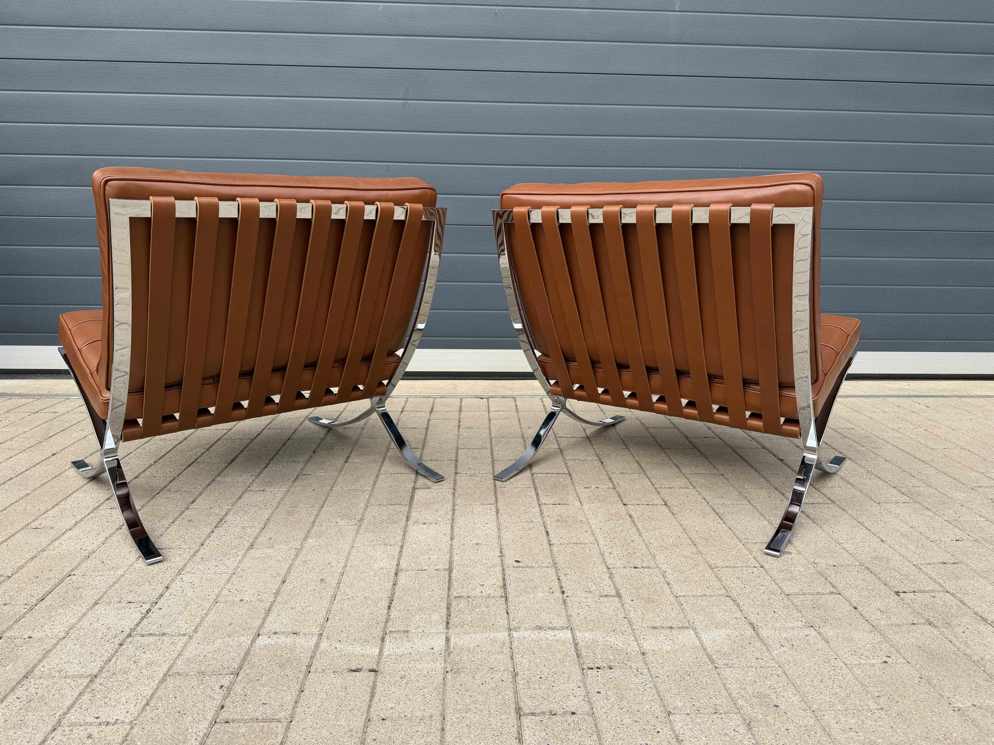 2x brand new original knoll barcelona relax + ottoman, venezia cognac leather