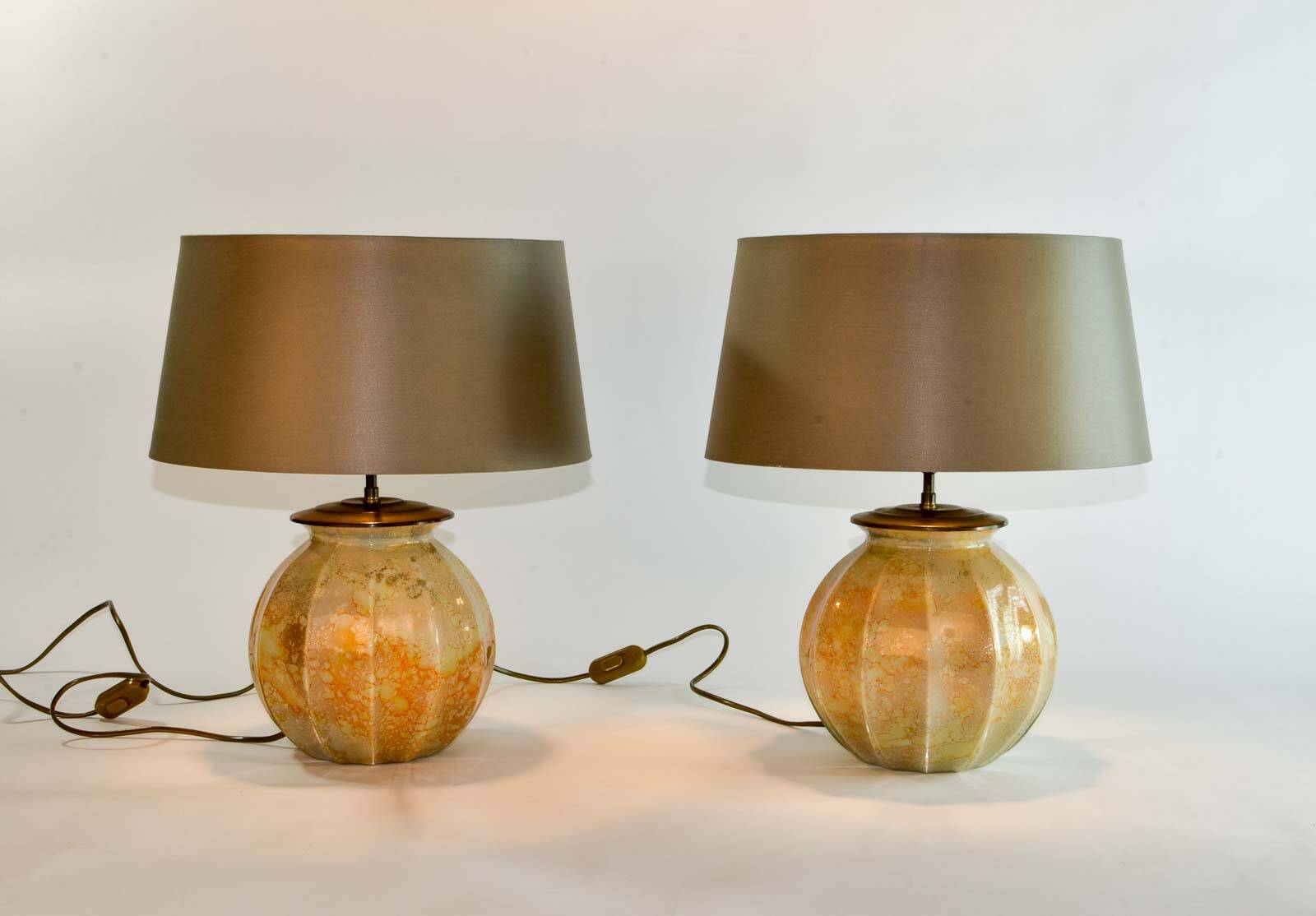 Stunning Pair of French Handmade Glass Laque Line Table Lamps, 1970s