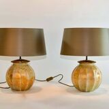 Stunning Pair of French Handmade Glass Laque Line Table Lamps, 1970s