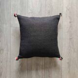 Black Moroccan cushion with cotton pompom