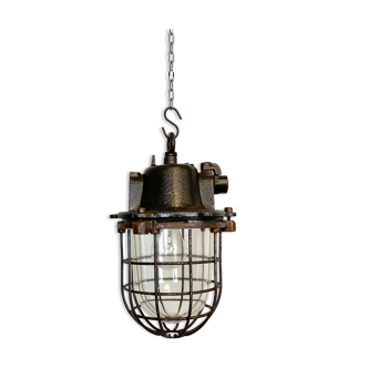 Vintage Industrial Cast Iron Cage Pendant Light, 1960s