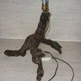 Brutalist lamp in vine stock and vintage rope or fabric lampshade