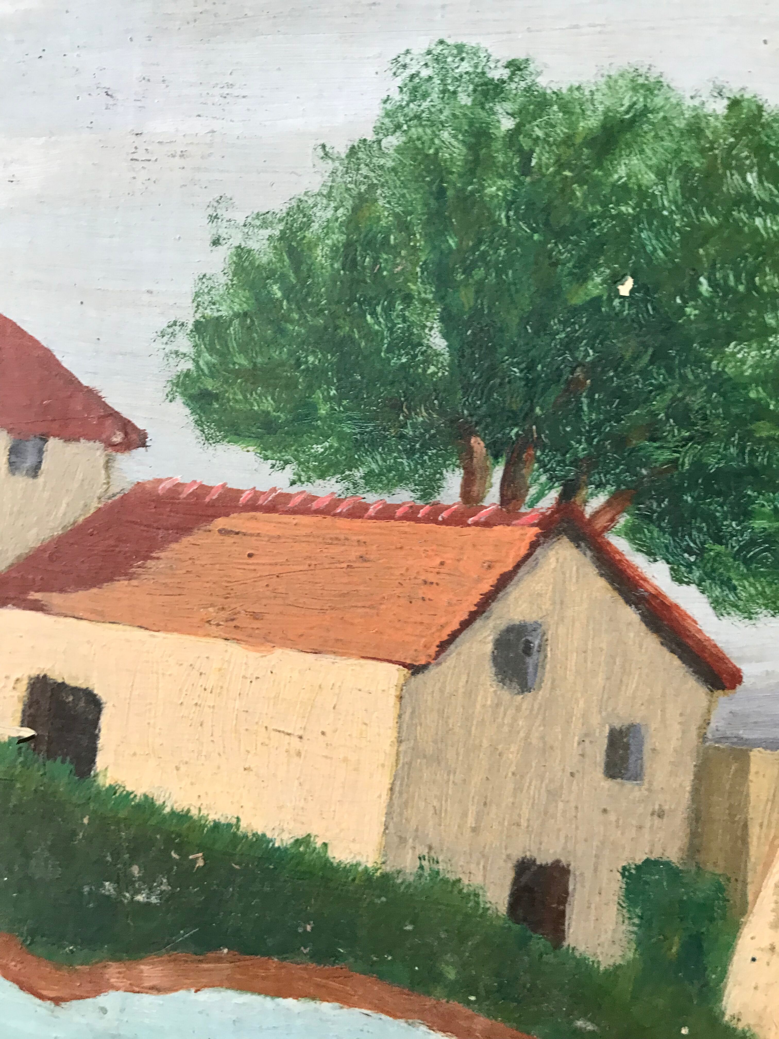 Painting oil old naïve landscape