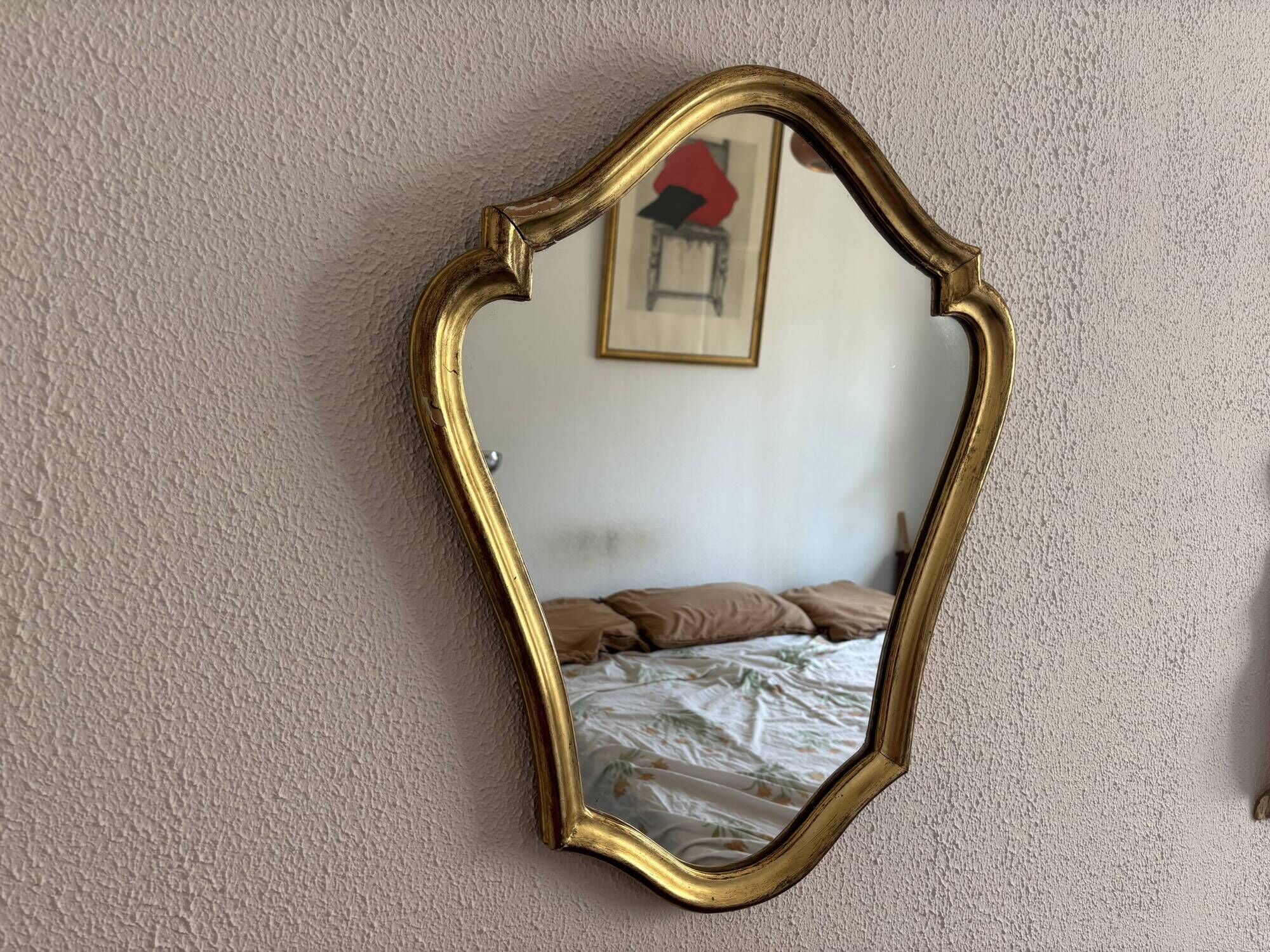 Vintage mirror 1960s Belgian rocaille style gilded wood - 61 x 49 cm