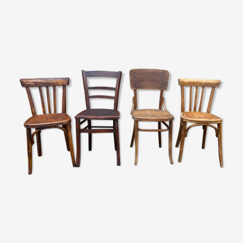 Set de 4 chaises bistrot dépareillé bois courbé brasserie