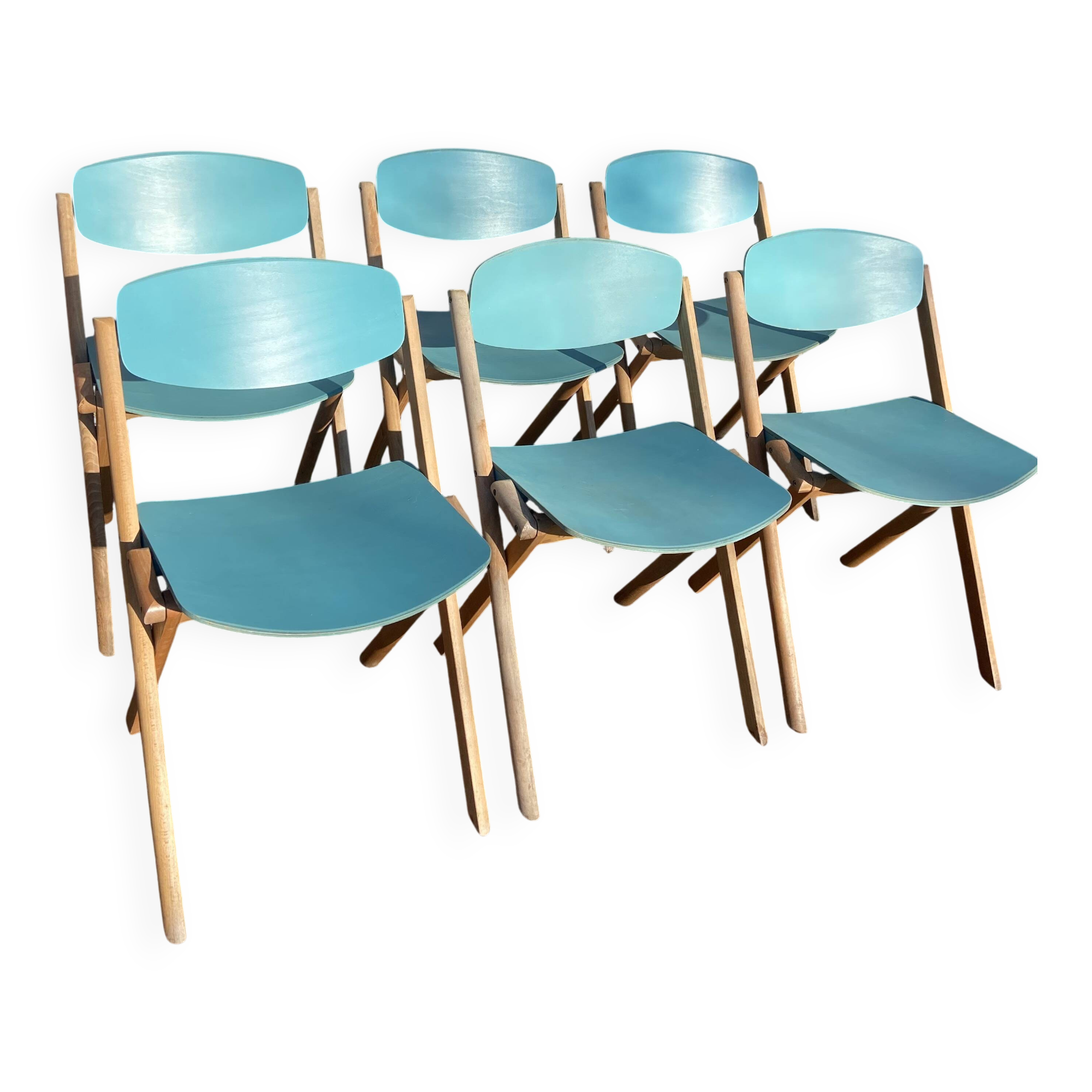 Set of 6 wooden chairs by Jean-Claude Duboys (French designer)