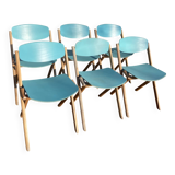 Set of 6 wooden chairs by Jean-Claude Duboys (French designer)
