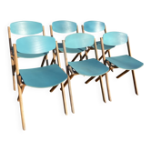 Set of 6 wooden chairs by Jean-Claude Duboys (French designer)
