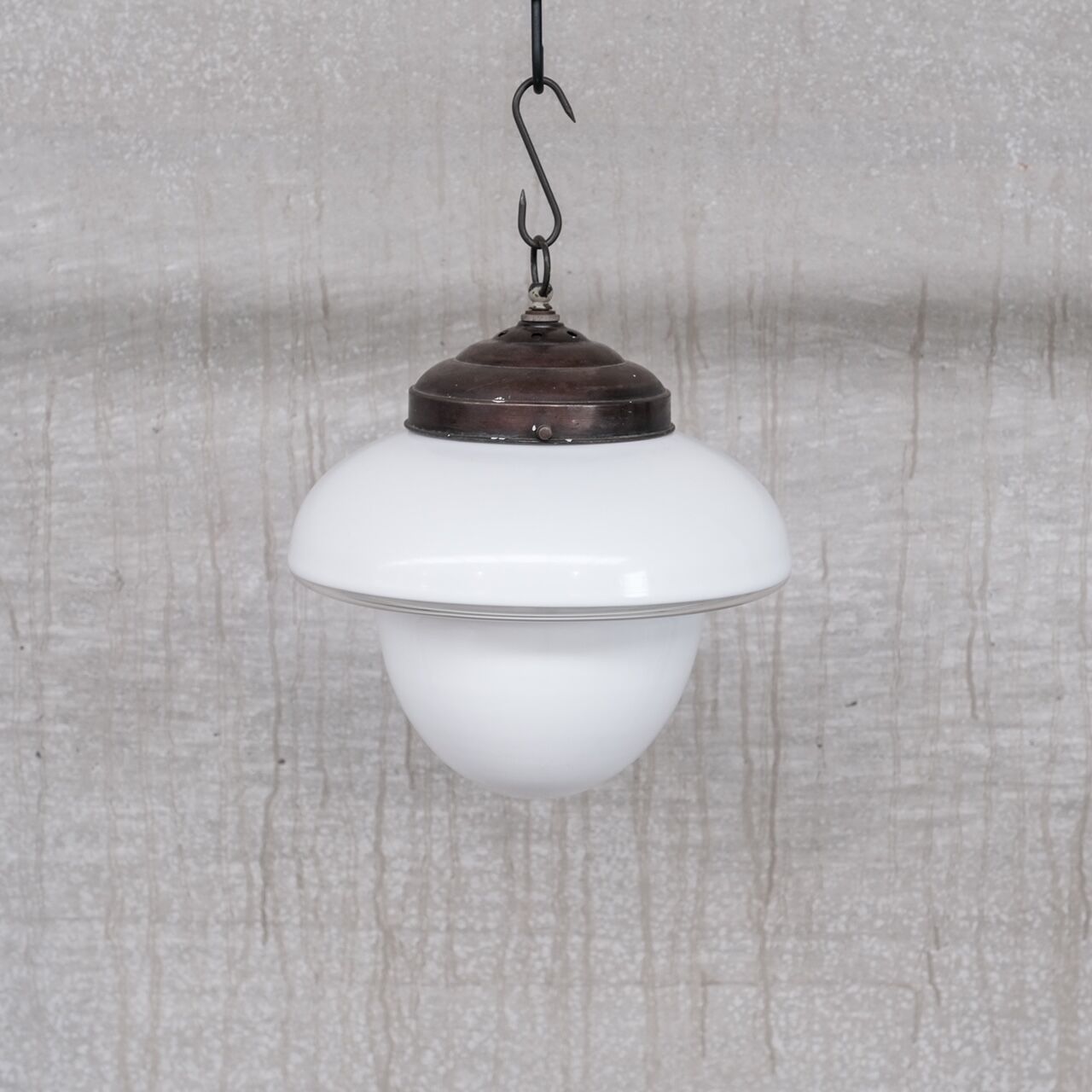 Mid-century french glass two tone opaline pendant light